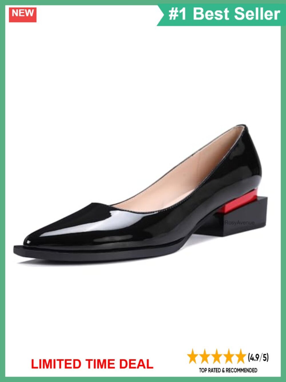 Women's Patent Faux Leather Chunky Heel Pointed Toe Pumps with Arch Support